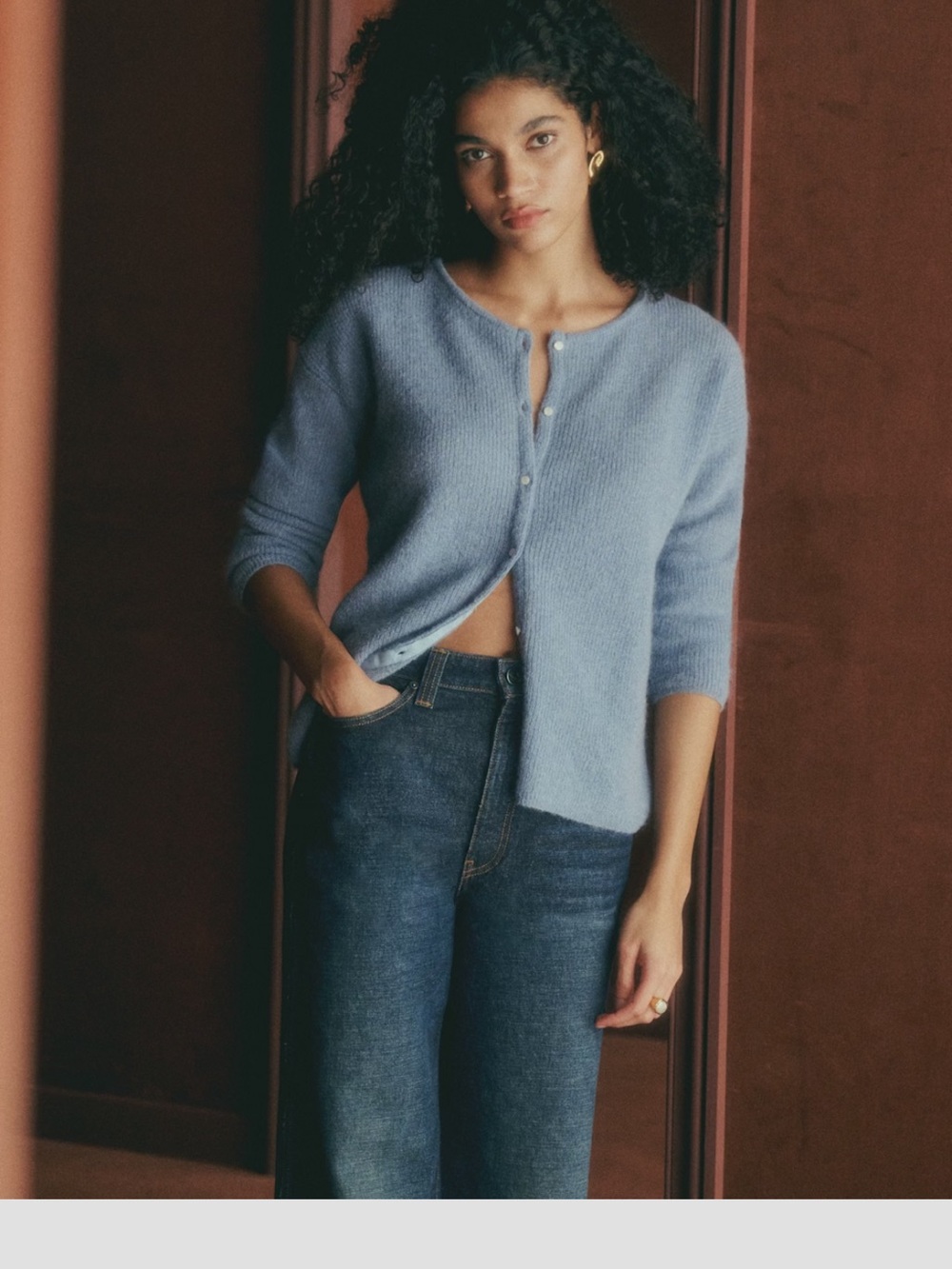 Sézane Powder Blue Cashmere-Blend Cropped Cardigan